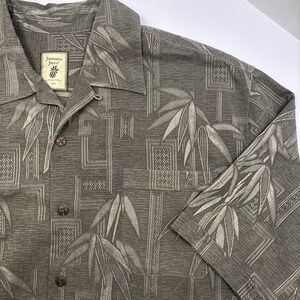 Jamaican Jaxx Mens Silk Brown Short Sleeve Island Hawaiian Shirt Floral Large